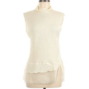 KRISTA LARSON Layered Turtle sleeveless linen knit top sweater cream One Sz NEW